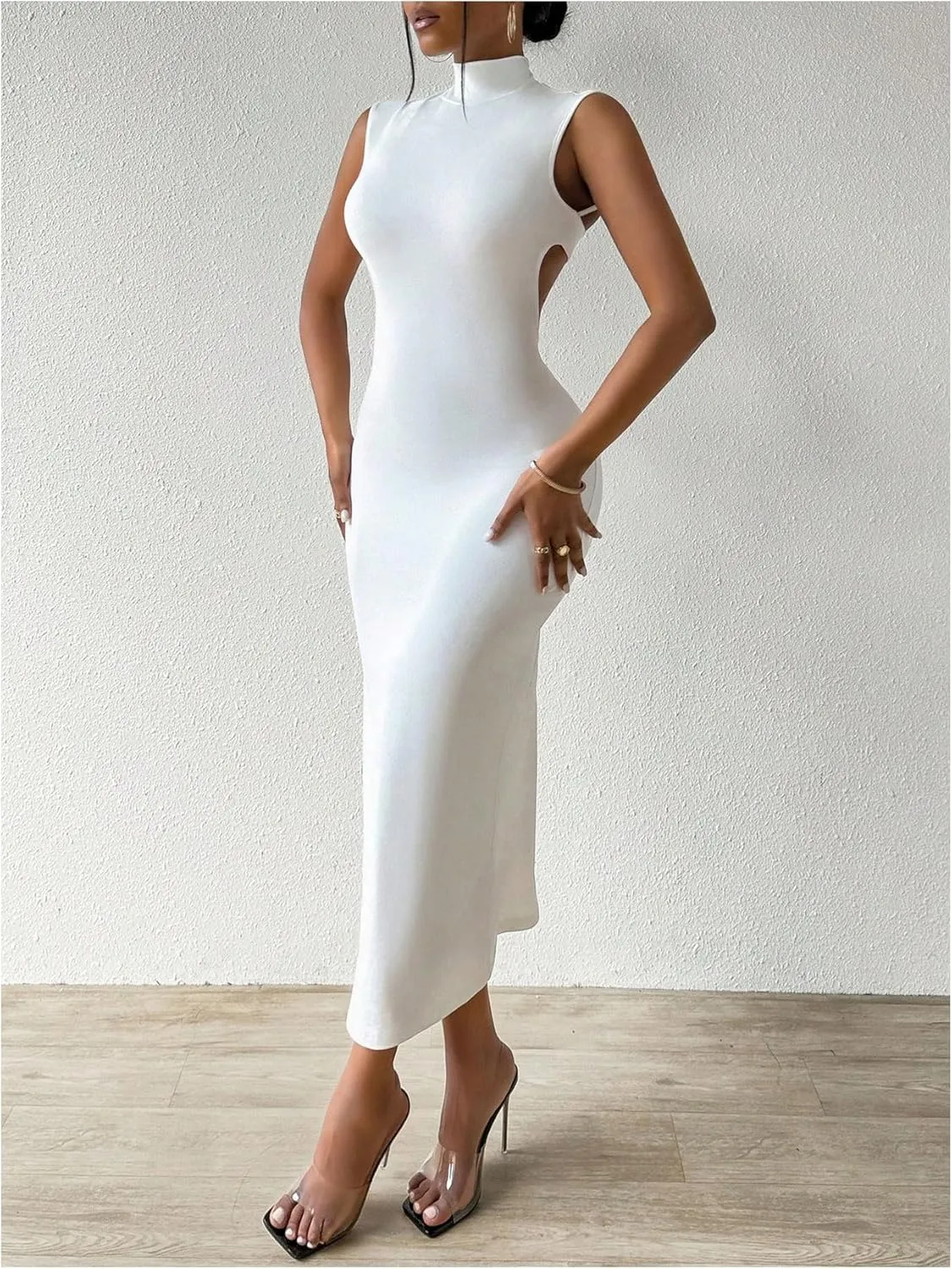 GORGLITTER Women's Open Back Bodycon Maxi Dress Cut Out Low Back Sleeveless Club Night Going Out Long Dresses 2025