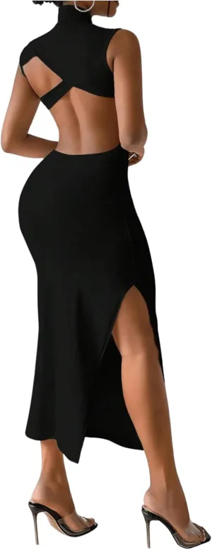 GORGLITTER Women's Open Back Bodycon Maxi Dress Cut Out Low Back Sleeveless Club Night Going Out Long Dresses 2025