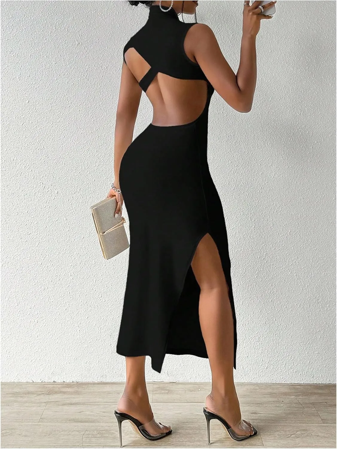 GORGLITTER Women's Open Back Bodycon Maxi Dress Cut Out Low Back Sleeveless Club Night Going Out Long Dresses 2025
