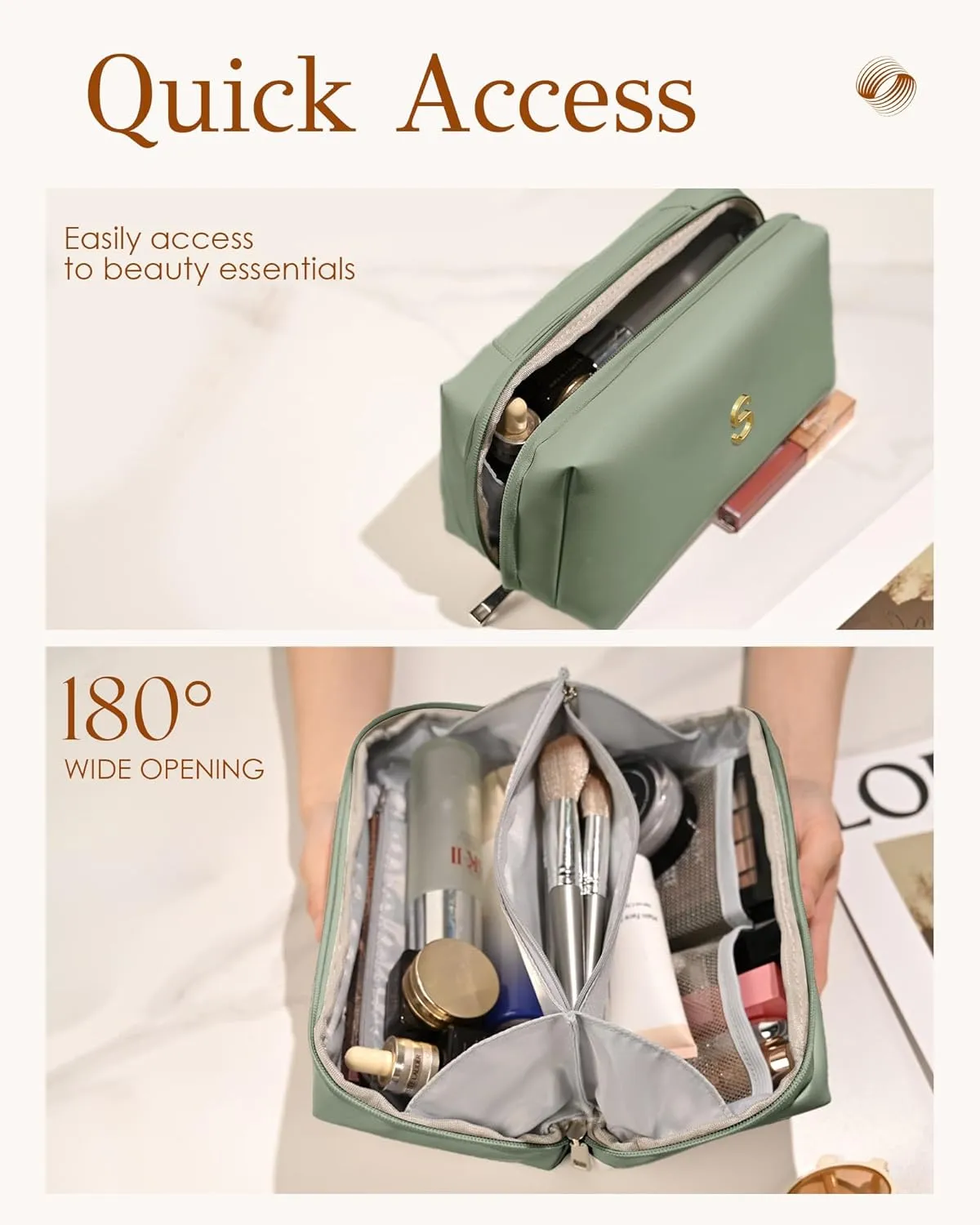 Graduation Gifts - Initial Makeup Bag for Women Girls, Bridesmaid Gifts, Thank You Gifts Idea, Gifts for Women, Large Capacity & Wide Open Cosmetic Toiletry Bags, Friends Gift