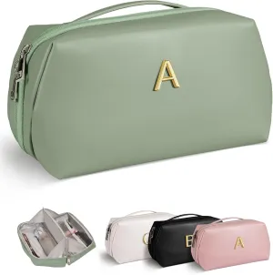 Graduation Gifts - Initial Makeup Bag for Women Girls, Bridesmaid Gifts, Thank You Gifts Idea, Gifts for Women, Large Capacity & Wide Open Cosmetic Toiletry Bags, Friends Gift
