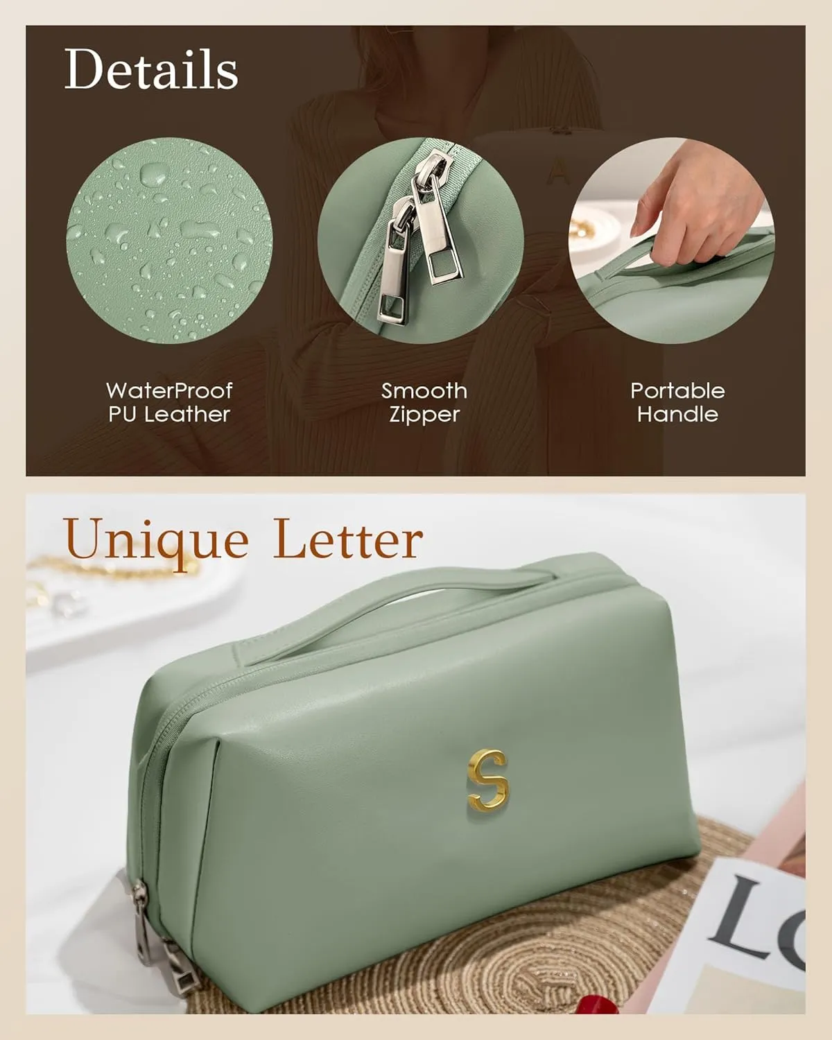 Graduation Gifts - Initial Makeup Bag for Women Girls, Bridesmaid Gifts, Thank You Gifts Idea, Gifts for Women, Large Capacity & Wide Open Cosmetic Toiletry Bags, Friends Gift