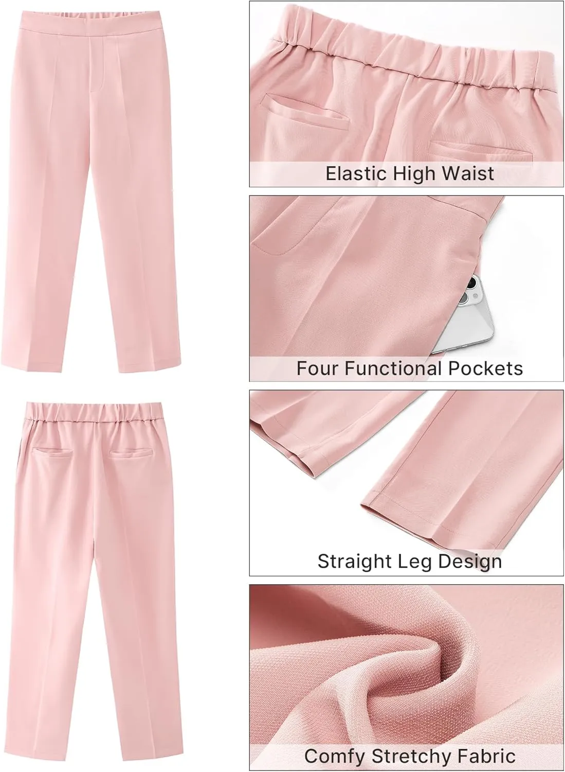 GRAPENT Capri Pants for Women High Waisted Pull On Dress Pants Slim Straight Leg Stretchy Waist Capris Trousers Pants