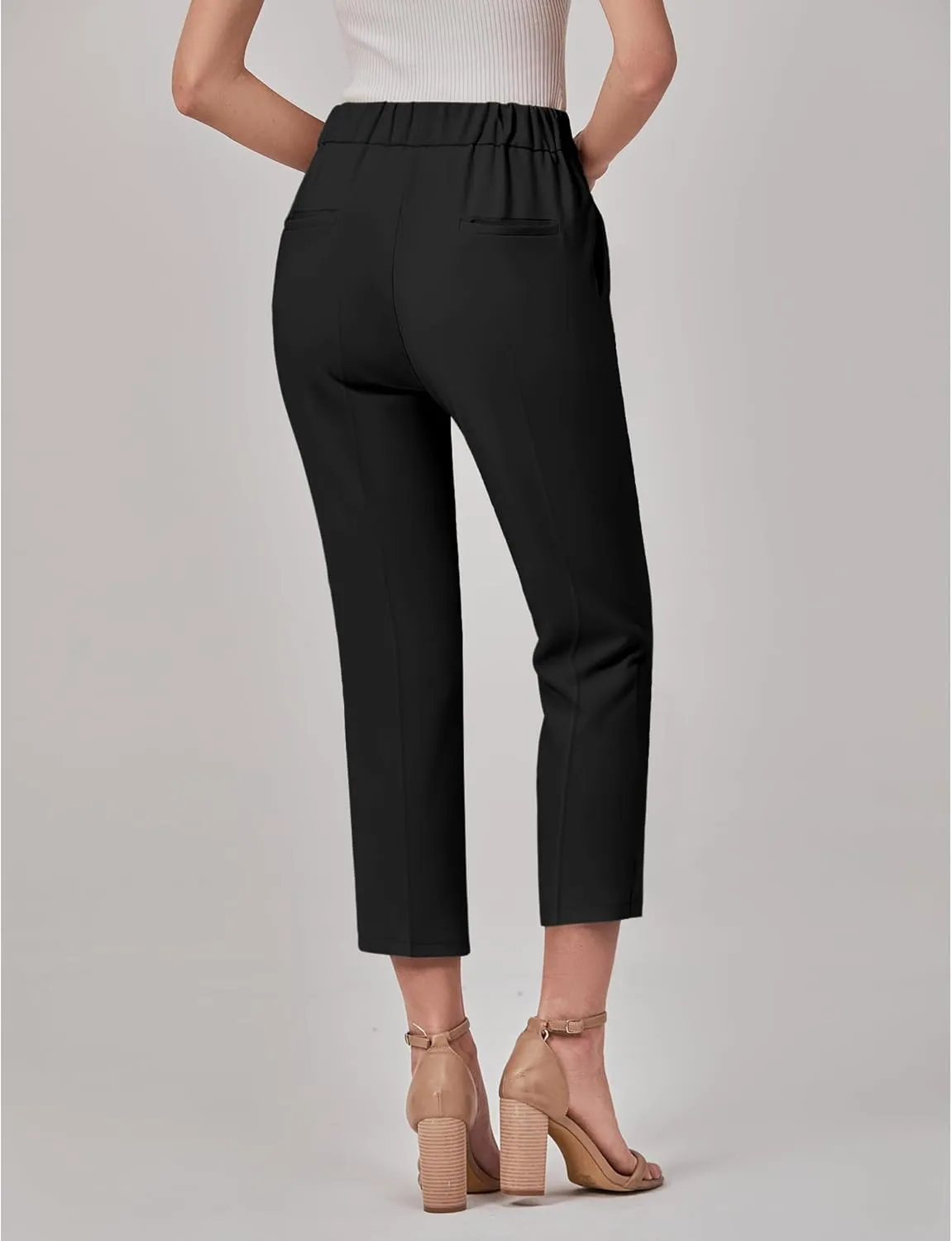 GRAPENT Capri Pants for Women High Waisted Pull On Dress Pants Slim Straight Leg Stretchy Waist Capris Trousers Pants