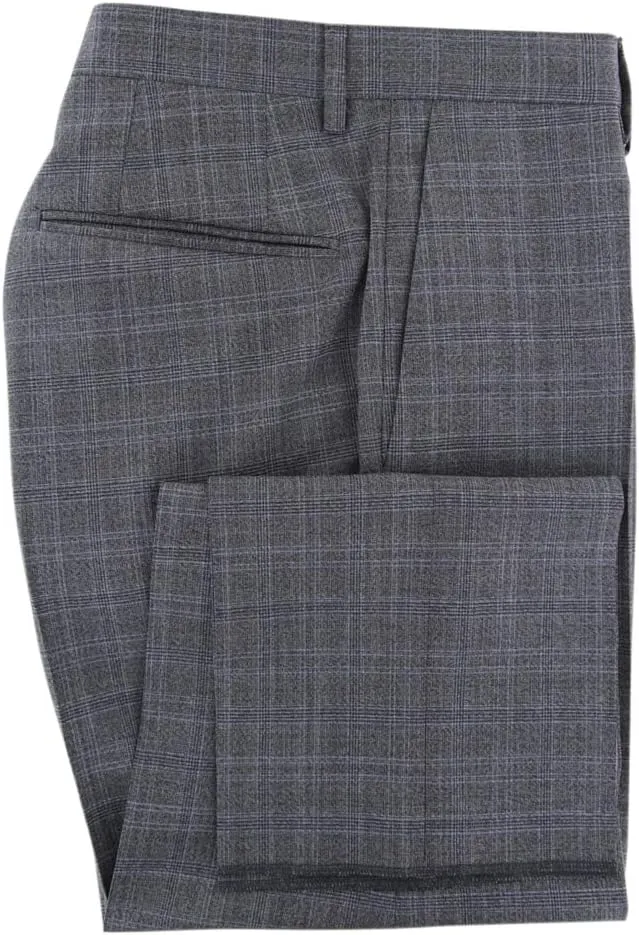 Gray Plaid Wool Pants - Slim