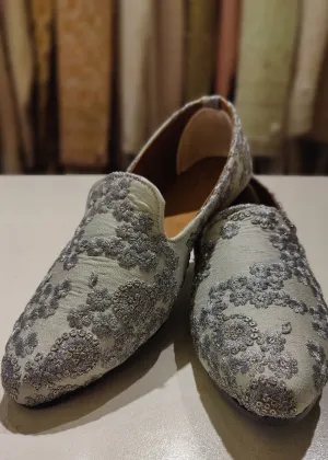 Grey Designer Embroidery Loafer Shoes