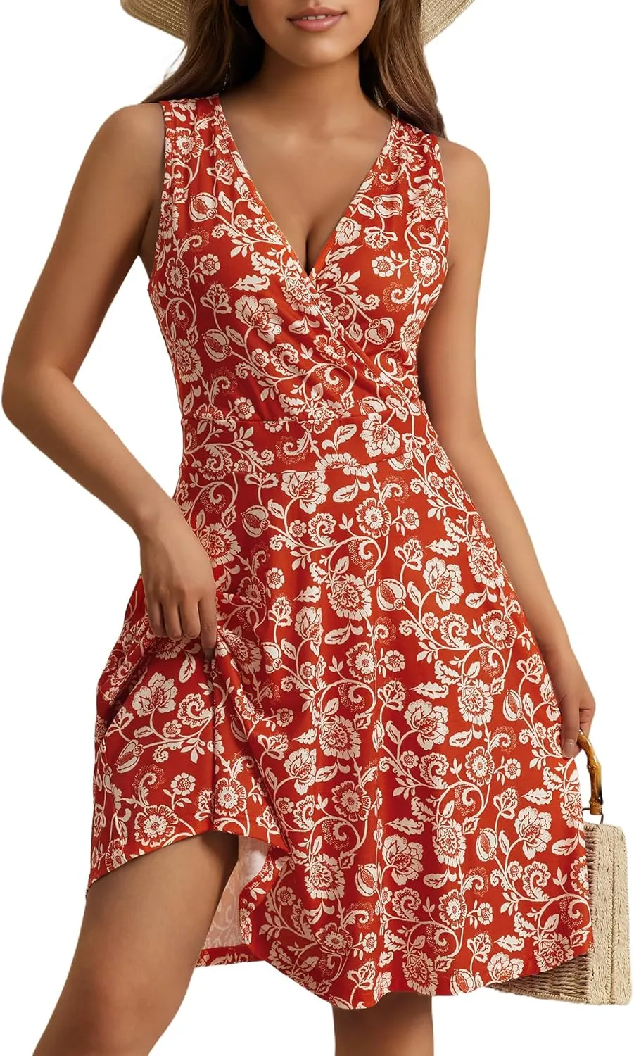 GUBERRY Womens Wrap V Neck Sleeveless Sundress Summer Flare Tank Dress with Pockets …