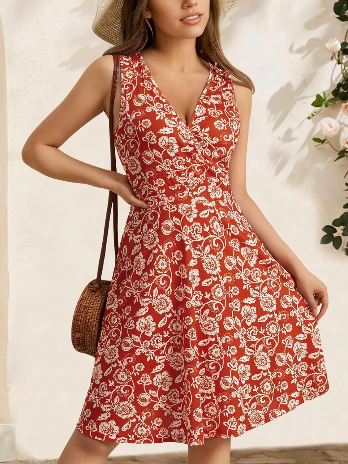 GUBERRY Womens Wrap V Neck Sleeveless Sundress Summer Flare Tank Dress with Pockets …