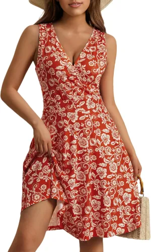 GUBERRY Womens Wrap V Neck Sleeveless Sundress Summer Flare Tank Dress with Pockets …