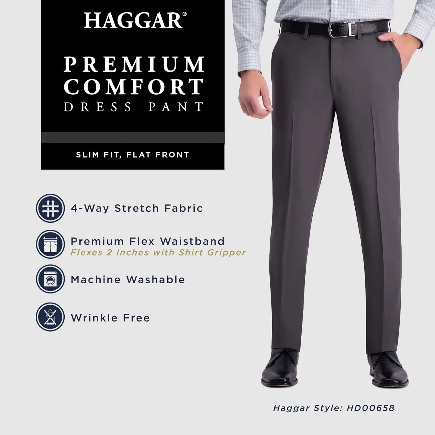 Haggar Men's Premium Comfort Dress Slim Fit Flat Front Pant
