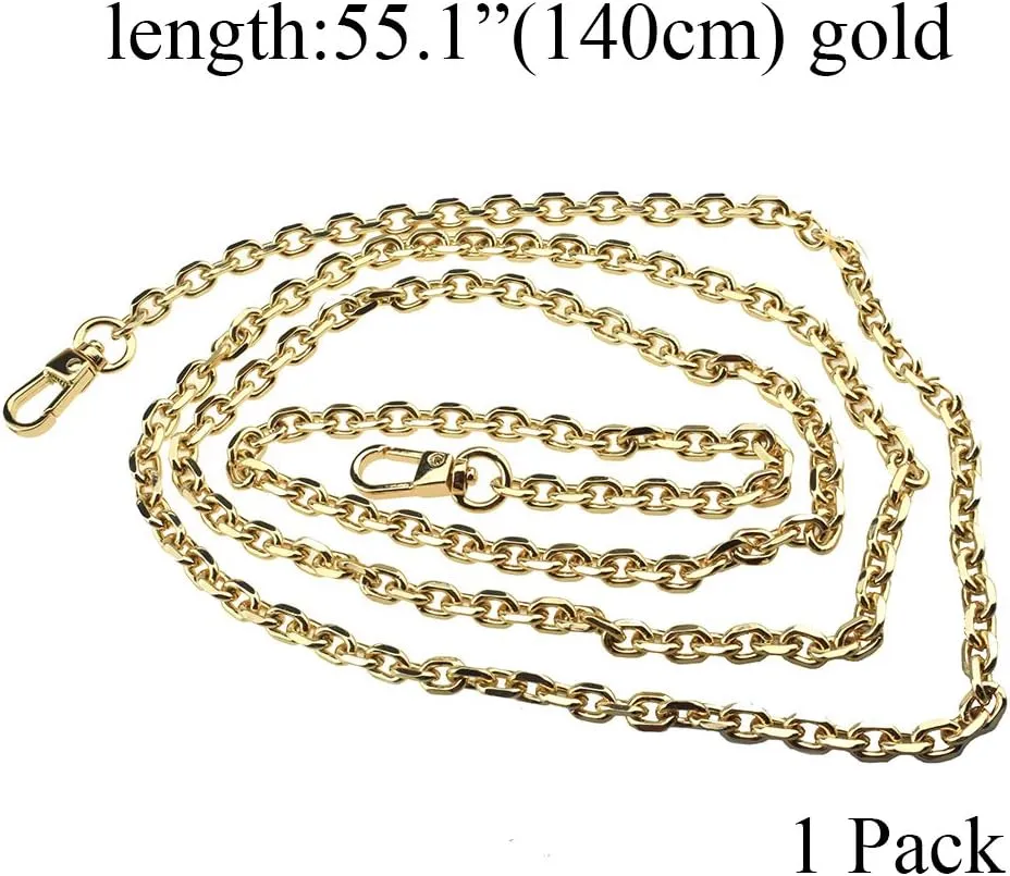 HAHIYO Mini Pochette Purse Chain Strap Thin Wide 6mm for LV Length 55.1 inches Thick 2mm Shiny Gold for Shoulder Cross Body Sling Handbag Wallet Clutch Comfortable Flat Metal Strap 1 Pack