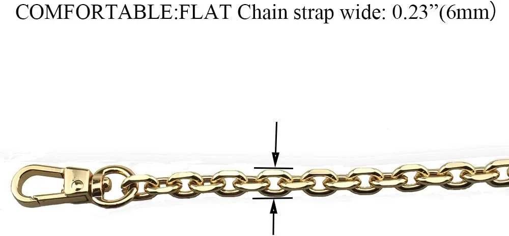 HAHIYO Mini Pochette Purse Chain Strap Thin Wide 6mm for LV Length 55.1 inches Thick 2mm Shiny Gold for Shoulder Cross Body Sling Handbag Wallet Clutch Comfortable Flat Metal Strap 1 Pack