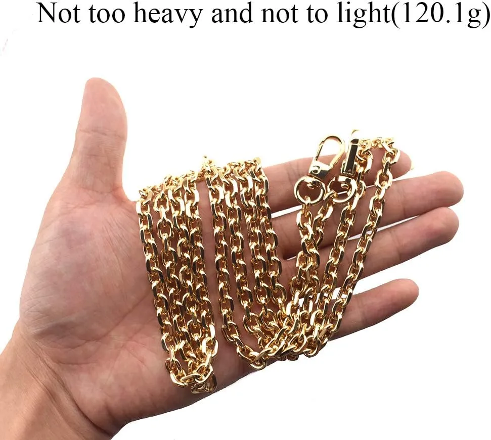 HAHIYO Mini Pochette Purse Chain Strap Thin Wide 6mm for LV Length 55.1 inches Thick 2mm Shiny Gold for Shoulder Cross Body Sling Handbag Wallet Clutch Comfortable Flat Metal Strap 1 Pack