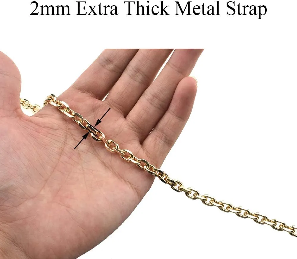 HAHIYO Mini Pochette Purse Chain Strap Thin Wide 6mm for LV Length 55.1 inches Thick 2mm Shiny Gold for Shoulder Cross Body Sling Handbag Wallet Clutch Comfortable Flat Metal Strap 1 Pack