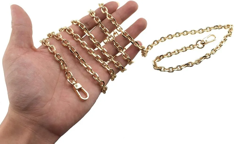 HAHIYO Mini Pochette Purse Chain Strap Thin Wide 6mm for LV Length 55.1 inches Thick 2mm Shiny Gold for Shoulder Cross Body Sling Handbag Wallet Clutch Comfortable Flat Metal Strap 1 Pack