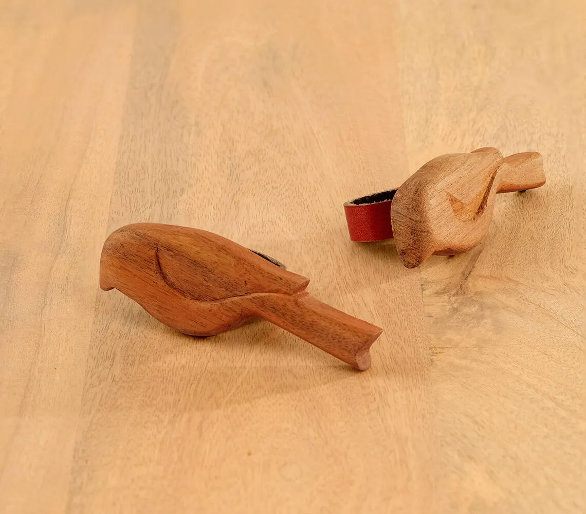 Hand Cut Mango Wood Large Bird Design Napkin Ring  (Set of 2)