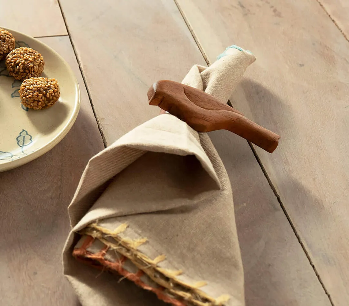 Hand Cut Mango Wood Large Bird Design Napkin Ring  (Set of 2)