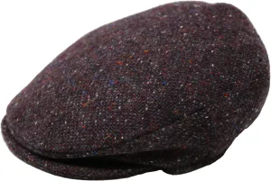 Hanna Hats for Men Donegal Tweed Vinatge Flat Cap - Driving Cap - Made in Ireland -100% Wool Tweed (US, Alpha, X-Large, Maroon & Charcoal Salt & Pepper)