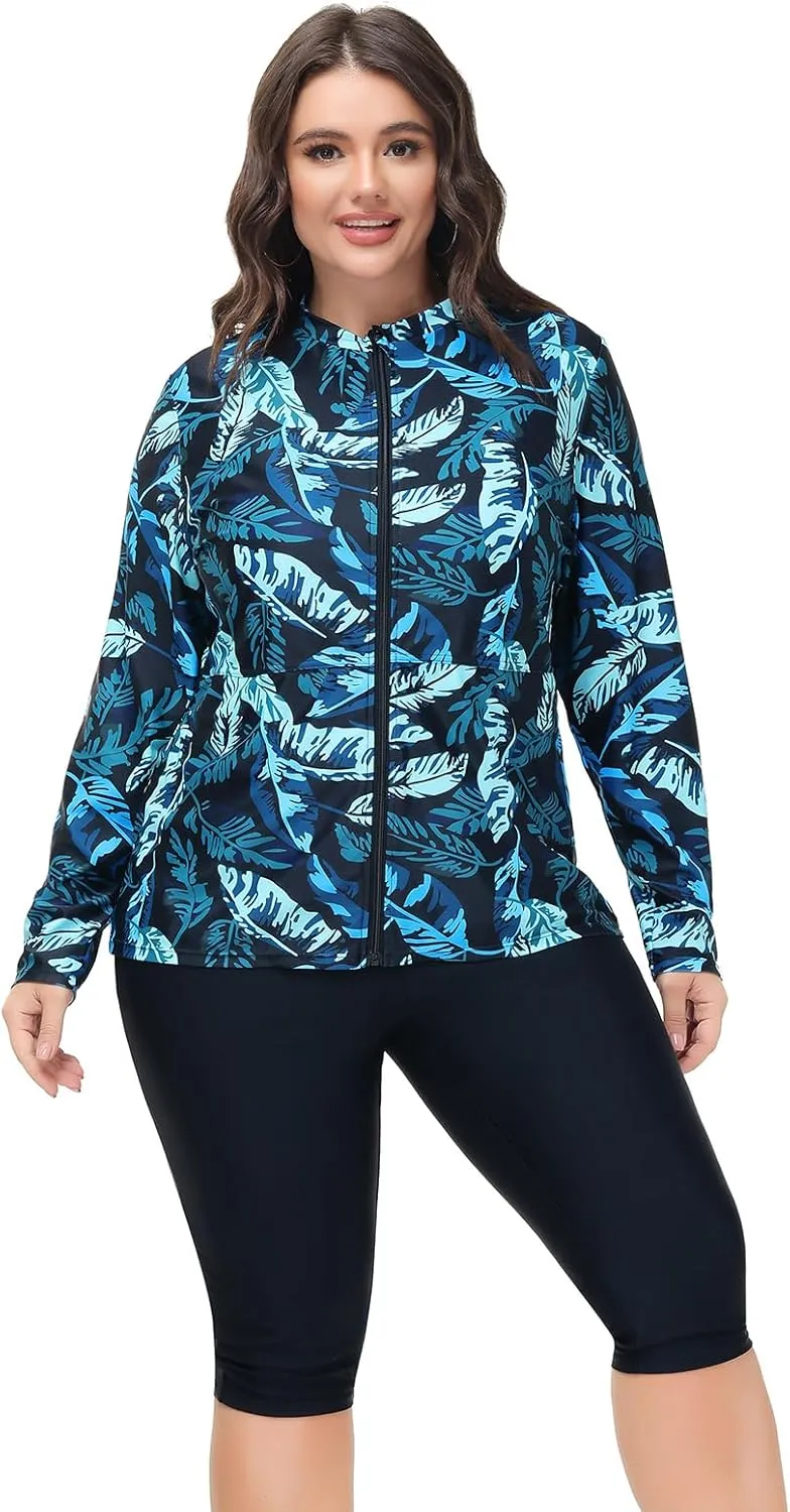 Hanna Nikole Women 3 Pieces Plus Size Rash Guard Swimwear Sun Protection Surfing Bathing Suits Long Sleeve Swimsuits