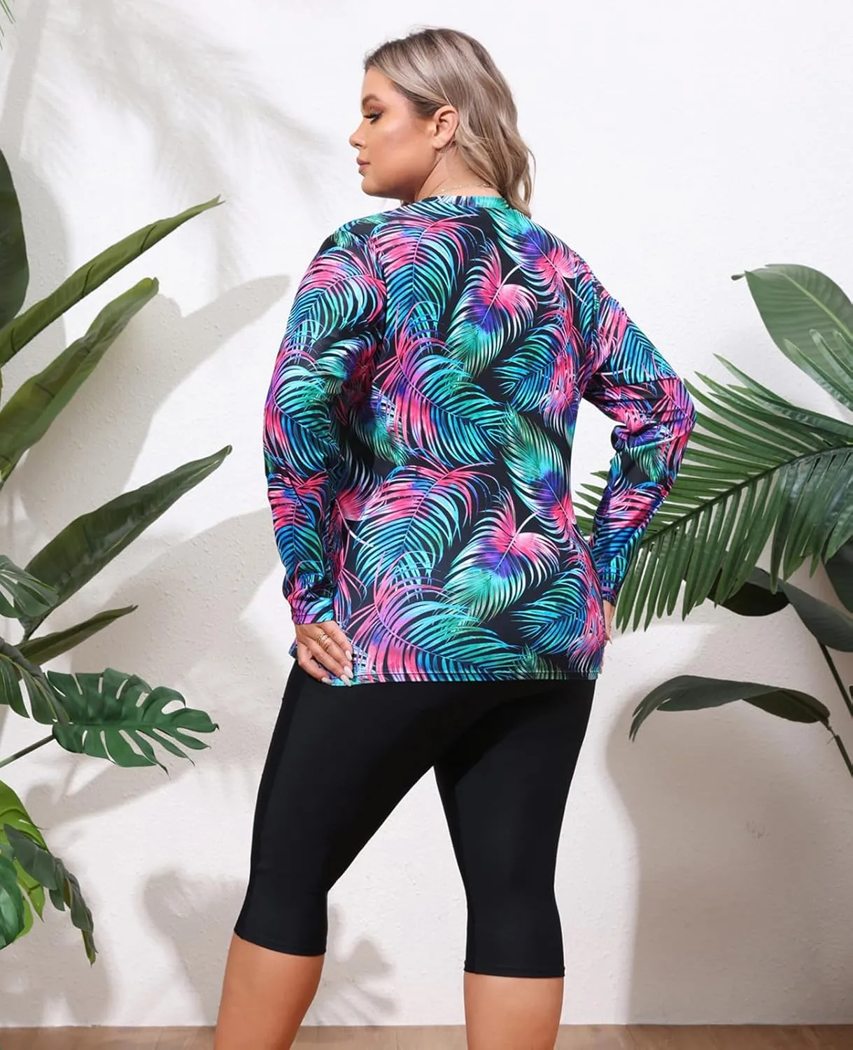Hanna Nikole Women 3 Pieces Plus Size Rash Guard Swimwear Sun Protection Surfing Bathing Suits Long Sleeve Swimsuits