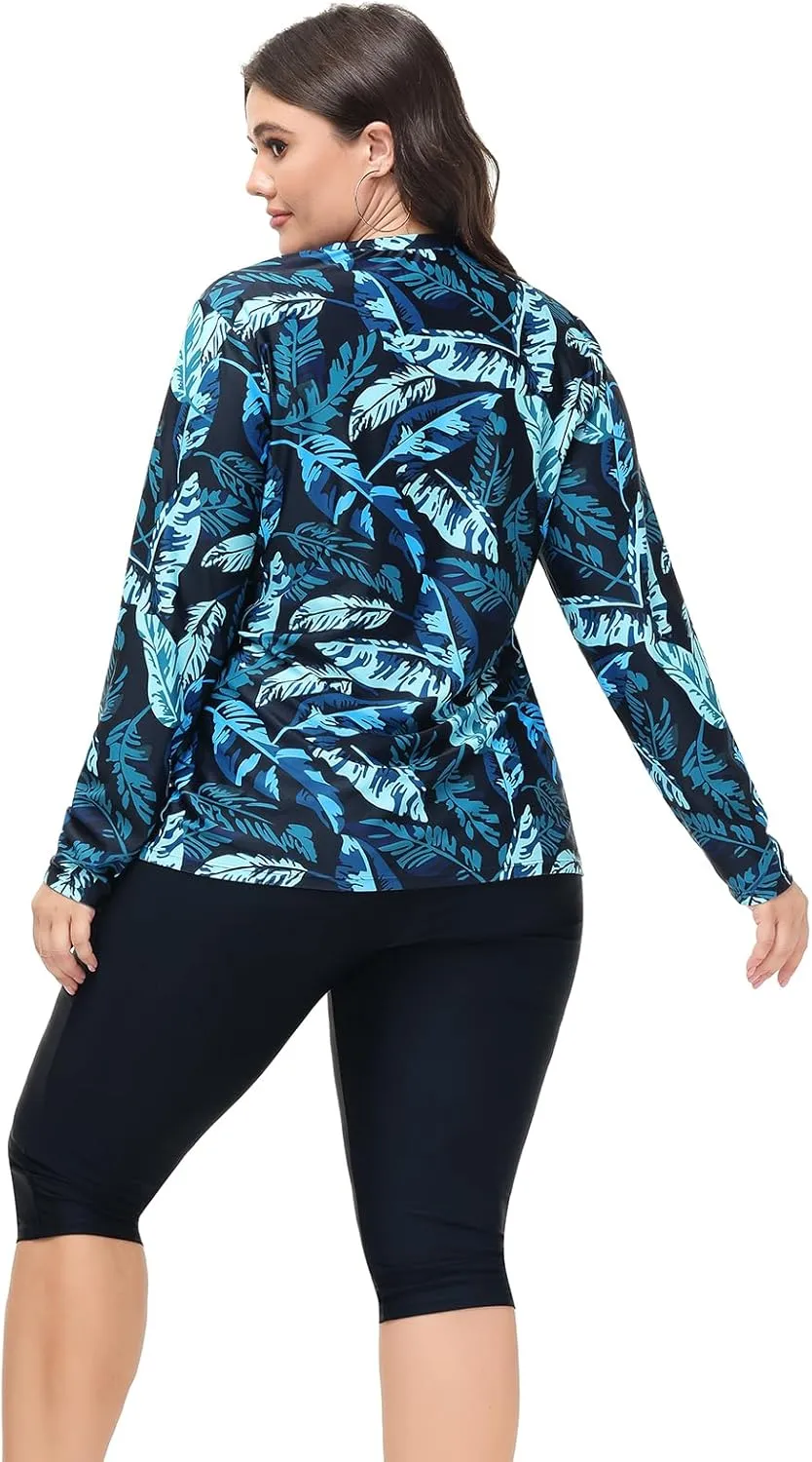 Hanna Nikole Women 3 Pieces Plus Size Rash Guard Swimwear Sun Protection Surfing Bathing Suits Long Sleeve Swimsuits