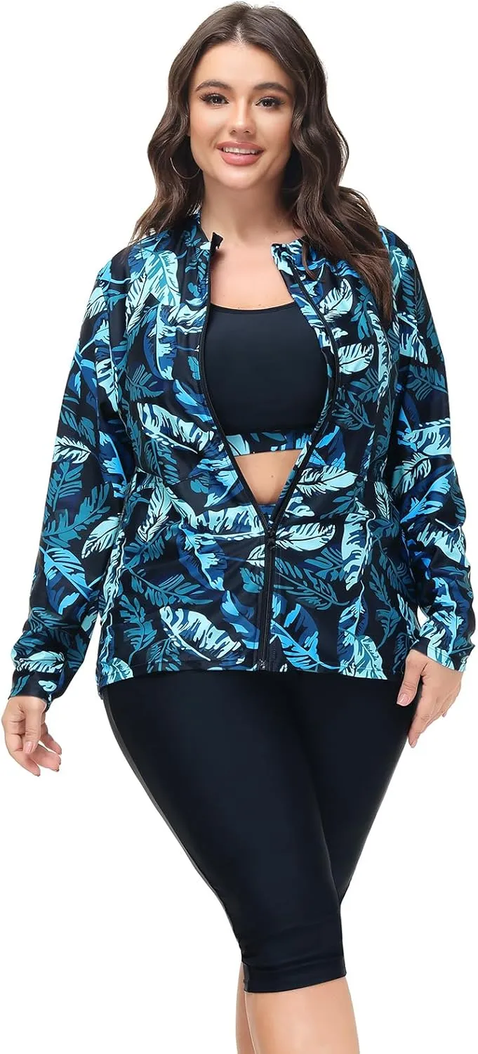 Hanna Nikole Women 3 Pieces Plus Size Rash Guard Swimwear Sun Protection Surfing Bathing Suits Long Sleeve Swimsuits