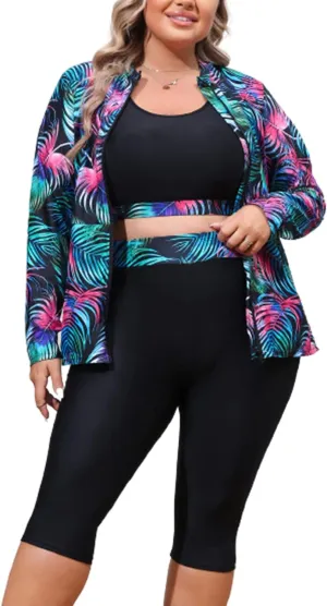 Hanna Nikole Women 3 Pieces Plus Size Rash Guard Swimwear Sun Protection Surfing Bathing Suits Long Sleeve Swimsuits