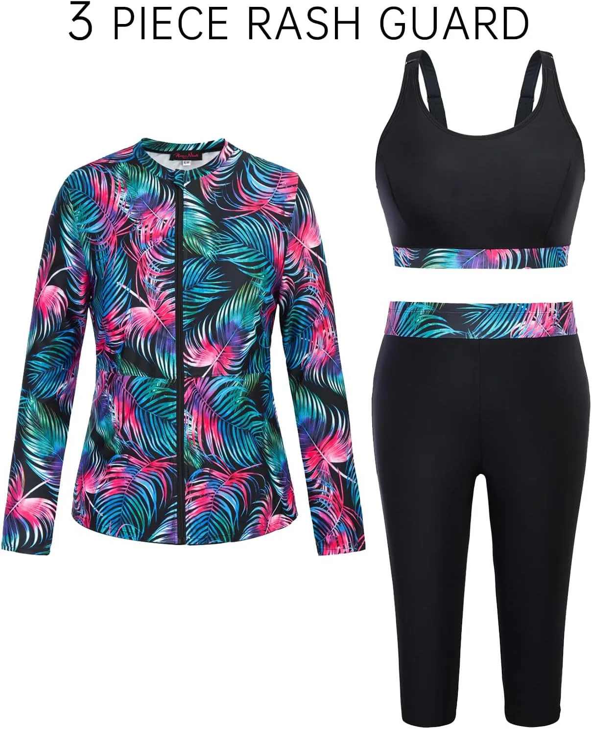 Hanna Nikole Women 3 Pieces Plus Size Rash Guard Swimwear Sun Protection Surfing Bathing Suits Long Sleeve Swimsuits