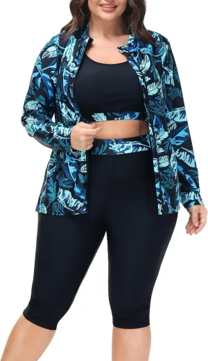 Hanna Nikole Women 3 Pieces Plus Size Rash Guard Swimwear Sun Protection Surfing Bathing Suits Long Sleeve Swimsuits