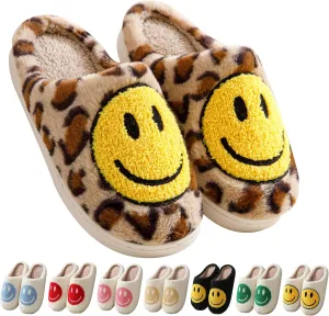 Happy Face Slippers Retro Cozy Comfy Plush Warm Slip-on Slippers Winter Soft Fuzzy Indoor House Shoes with Memory Foam for Men Women…