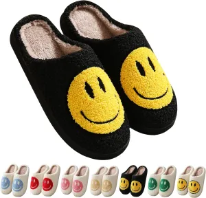 Happy Face Slippers Retro Cozy Comfy Plush Warm Slip-on Slippers Winter Soft Fuzzy Indoor House Shoes with Memory Foam for Men Women…