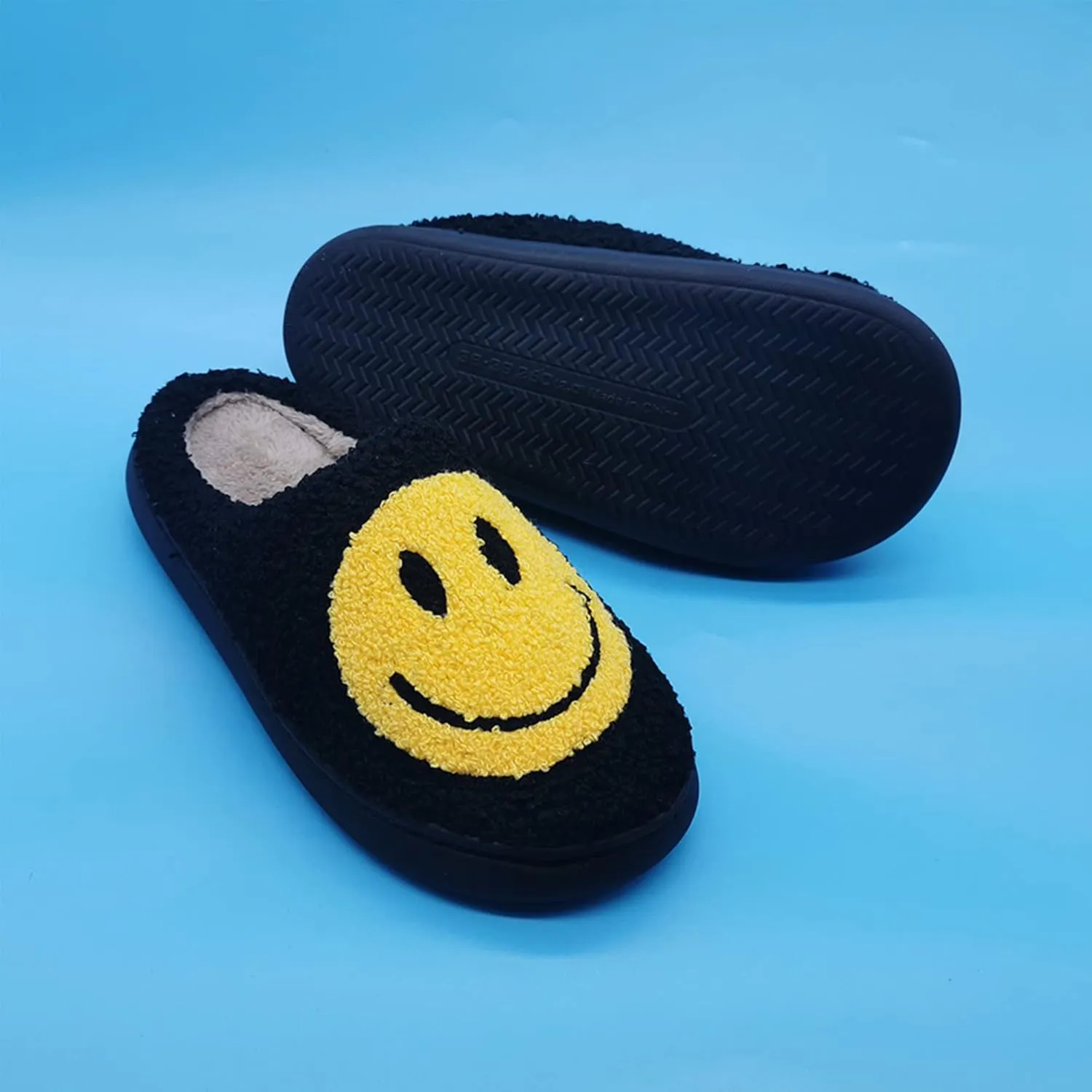 Happy Face Slippers Retro Cozy Comfy Plush Warm Slip-on Slippers Winter Soft Fuzzy Indoor House Shoes with Memory Foam for Men Women…
