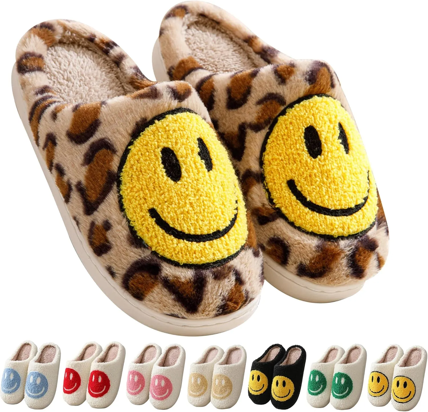 Happy Face Slippers Retro Cozy Comfy Plush Warm Slip-on Slippers Winter Soft Fuzzy Indoor House Shoes with Memory Foam for Men Women…