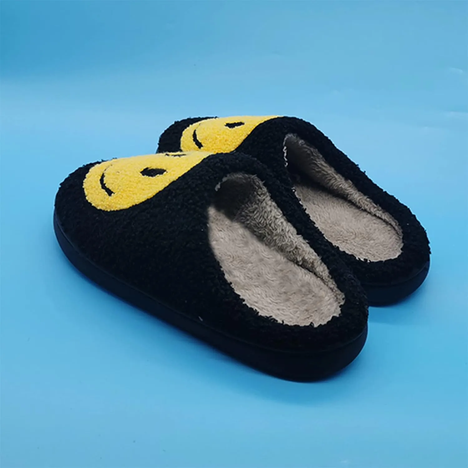 Happy Face Slippers Retro Cozy Comfy Plush Warm Slip-on Slippers Winter Soft Fuzzy Indoor House Shoes with Memory Foam for Men Women…