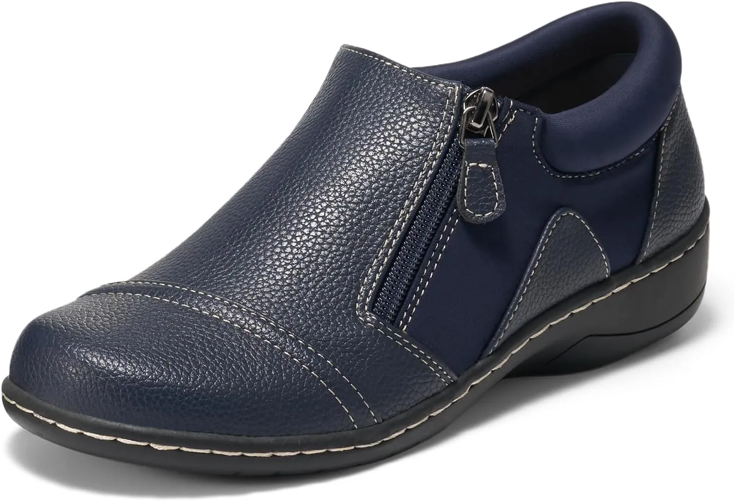 HEEZ Women's Casual Slip On Dress Loafers, Comfortable Walking Summer Shoes with Arch Support & Padded Bank Heel, Round Toe, Non-Slip TPR Anti-Slip Outsole, Zipper Design