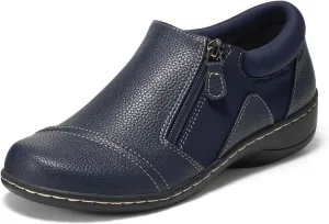 HEEZ Women's Casual Slip On Dress Loafers, Comfortable Walking Summer Shoes with Arch Support & Padded Bank Heel, Round Toe, Non-Slip TPR Anti-Slip Outsole, Zipper Design