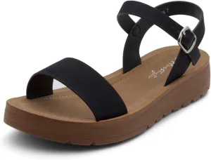 Herstyle MARINNA Women's Flat Sandals, Open Toe Single Band Ankle Strap Buckled Casual Flat Sandals with Cushioned Footbed for Walking and Summer Wear