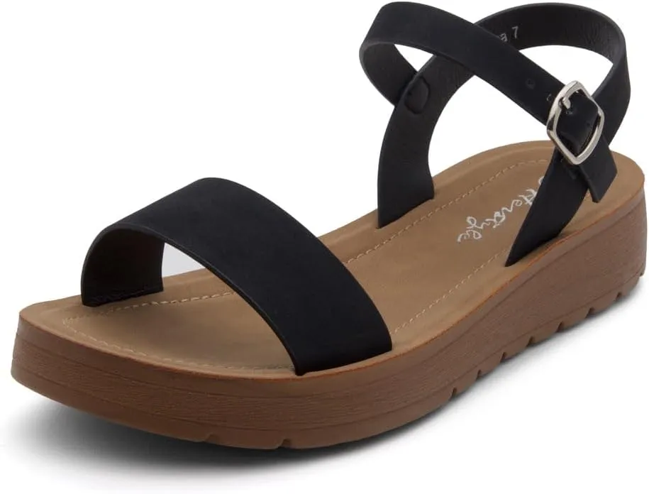 Herstyle MARINNA Women's Flat Sandals, Open Toe Single Band Ankle Strap Buckled Casual Flat Sandals with Cushioned Footbed for Walking and Summer Wear
