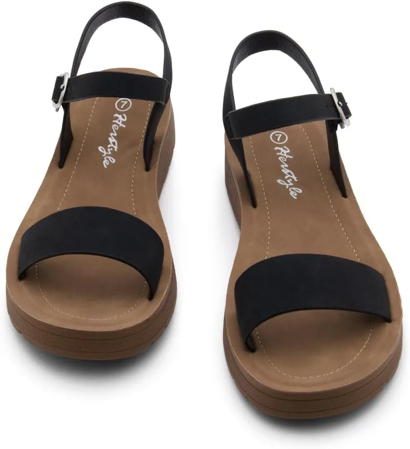 Herstyle MARINNA Women's Flat Sandals, Open Toe Single Band Ankle Strap Buckled Casual Flat Sandals with Cushioned Footbed for Walking and Summer Wear