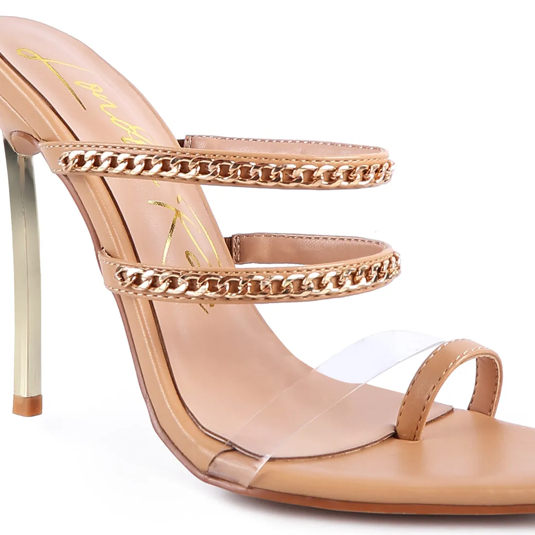High Heeled Toe Ring Sandals in Latte