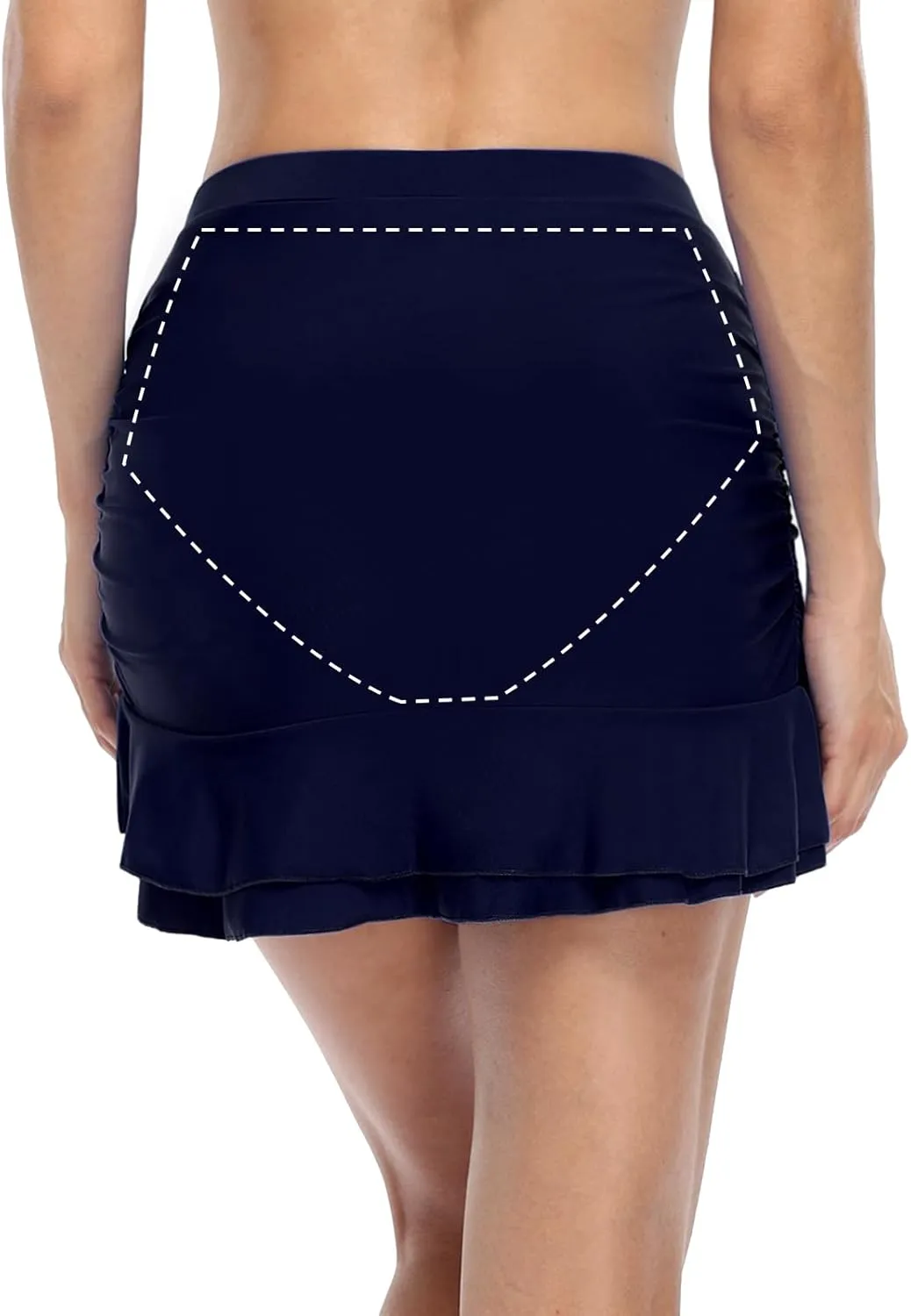 Hilor Women's Shirred Ruffle Swim Skirt Tummy Control Skirted Bikini Bottoms High Waisted Swim Bottom