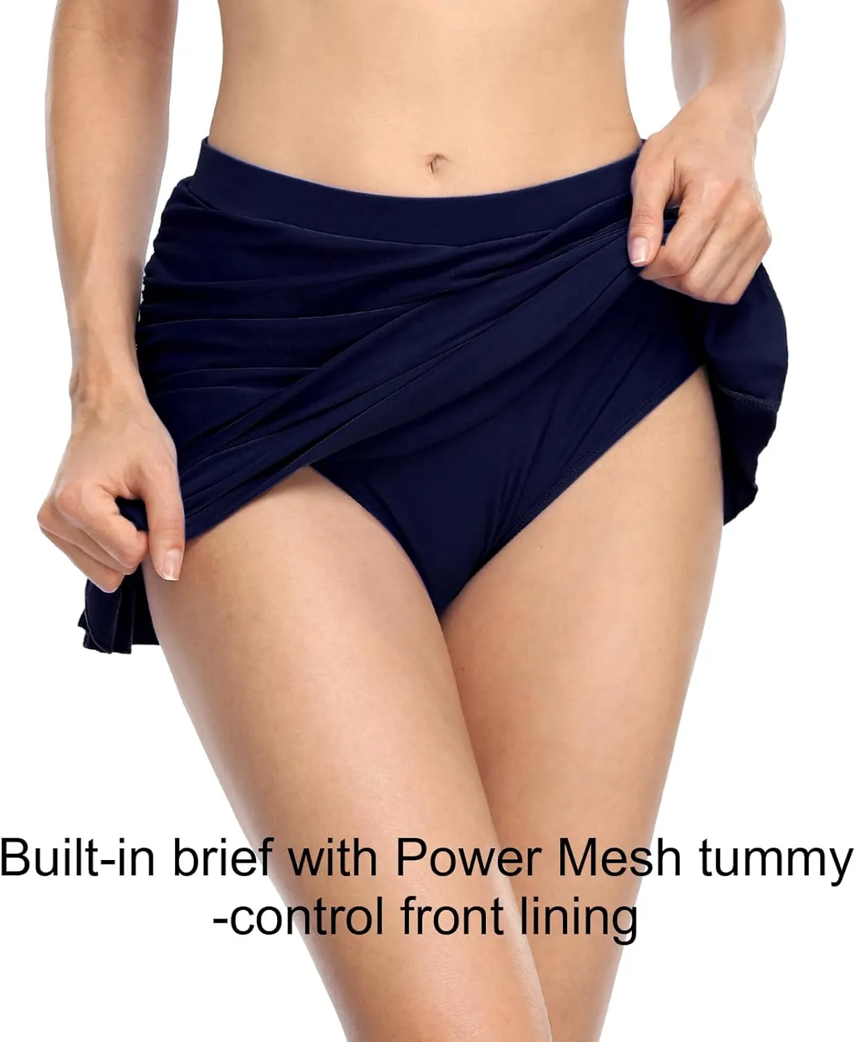 Hilor Women's Shirred Ruffle Swim Skirt Tummy Control Skirted Bikini Bottoms High Waisted Swim Bottom