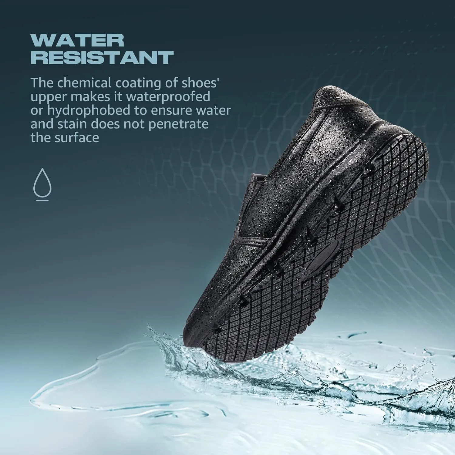 HISEA Men's Leather Non Slip Food Service Shoes, Water & Oil Resistant, Comfortable, Breathable, Lightweight Slip Resistant Shoes for Men, for Kitchen, Restaurant, Slip-on Chef Walking Shoes