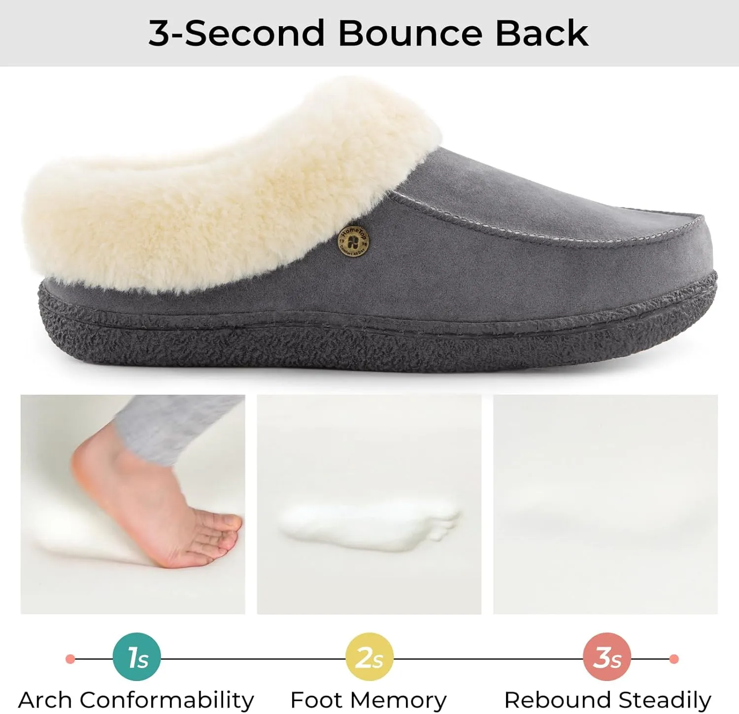 HomeTop Women's Comfy Moccasin Style Memory Foam Slip on Slippers Soft Micro Suede Clog House Shoes with Luxury Fuzzy Fur Collar