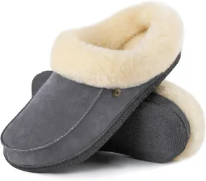 HomeTop Women's Comfy Moccasin Style Memory Foam Slip on Slippers Soft Micro Suede Clog House Shoes with Luxury Fuzzy Fur Collar