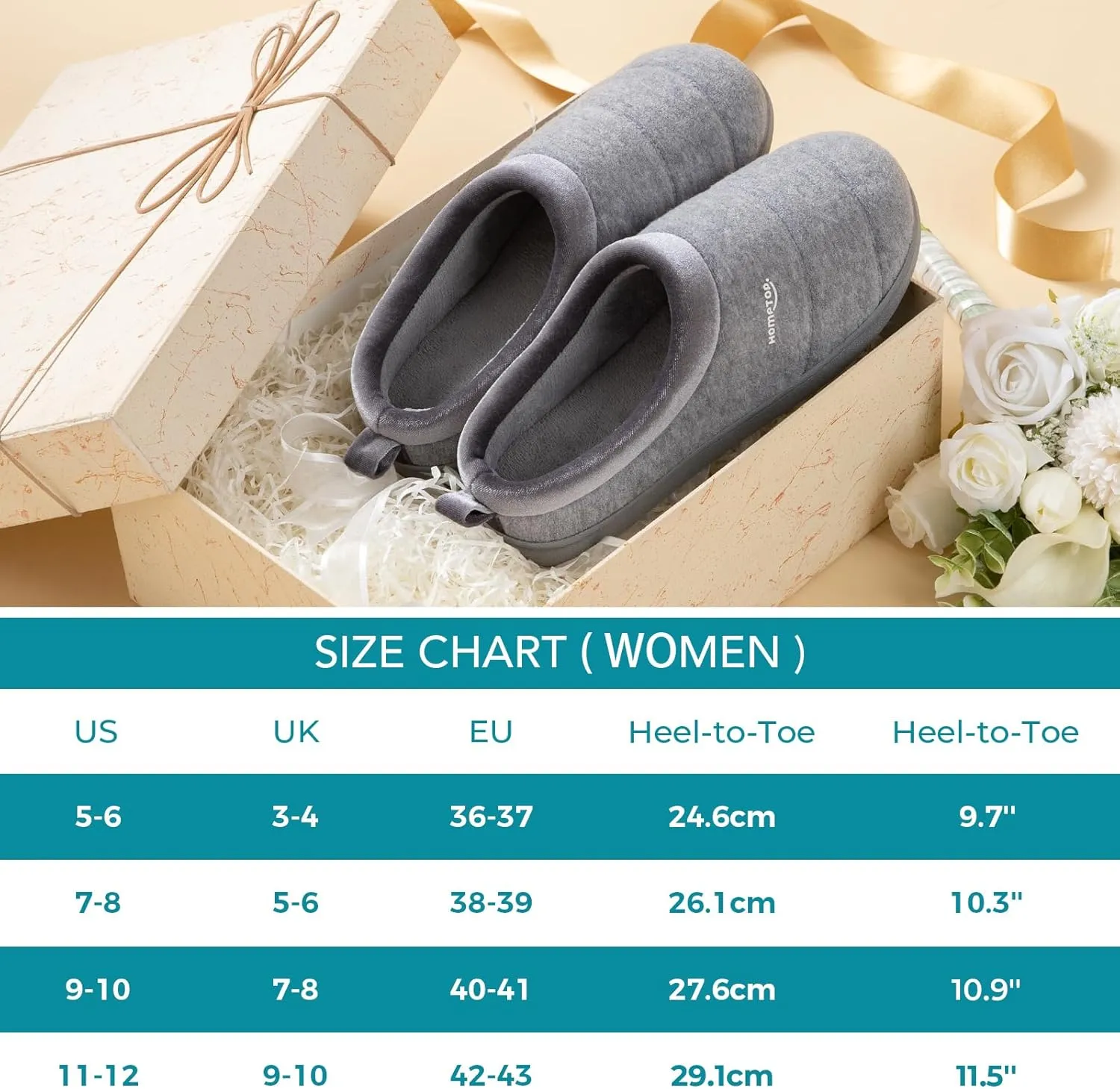 HomeTop Women's Comfy Quilted Slipper Soft Cashmere Like Slip on Memory Foam House Shoe
