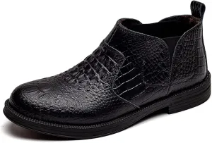 HOOENG Chelsea Boots for Men Elastic Bandage Crocodile Print Breathable Cowhide Leather Waterproof Slip on Anti-Slip Non Slip Fashion