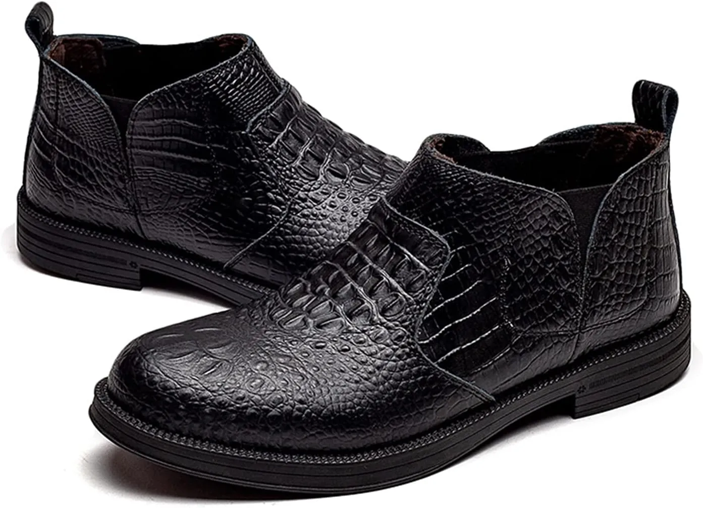 HOOENG Chelsea Boots for Men Elastic Bandage Crocodile Print Breathable Cowhide Leather Waterproof Slip on Anti-Slip Non Slip Fashion