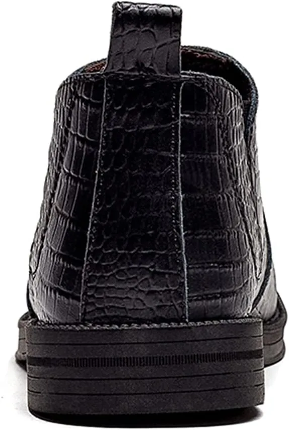 HOOENG Chelsea Boots for Men Elastic Bandage Crocodile Print Breathable Cowhide Leather Waterproof Slip on Anti-Slip Non Slip Fashion