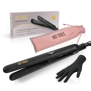 Hot Tools Pro Signature Ceramic   Tourmaline Flat Iron for Sleek Results, 1 Inch Plates